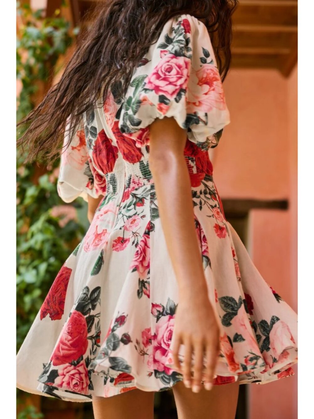 Hemant & Nandita Naaz Floral Skater Mini Dress Cream Red Size Small - Picture 9 of 14
